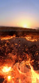 Fiery sunset landscape with glowing embers and a captivating horizon.