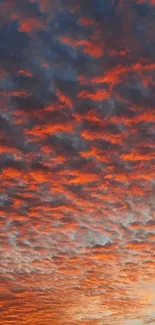 Fiery orange and blue sunset sky wallpaper with vibrant clouds.