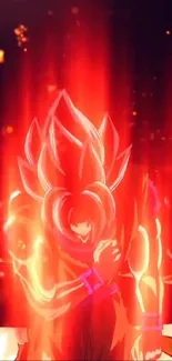 Anime superhero with fiery red aura on phone wallpaper.