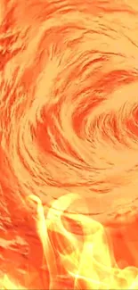 Fiery swirl wallpaper with orange flames and dynamic energy for mobile phones.