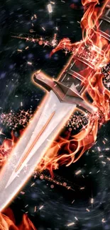 Fiery sword with flames and sparks wallpaper.