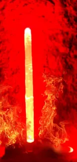 Fiery sword with intense red flames on a textured background.