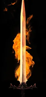 Fiery sword with flames on a black background, ideal for fantasy enthusiasts.