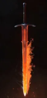 Fiery sword with glowing orange flames on dark background.