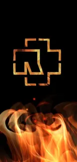 Fiery symbol with flames on a black background mobile wallpaper.