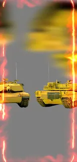 Two tanks with fiery background, mobile wallpaper.