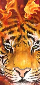 Vibrant tiger with flames in bold artwork.