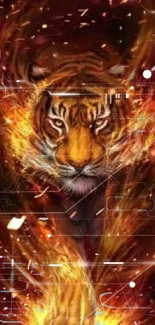 A fierce fiery tiger emerges with dynamic flames surrounding it.