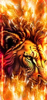 Fiery tiger in vibrant flames wallpaper art.