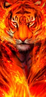 Fiery artwork of a tiger surrounded by orange flames.