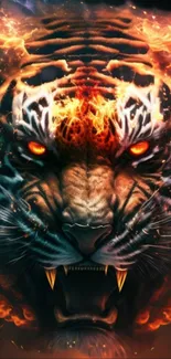 Fiery tiger mobile wallpaper with intense colors.