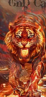 Fiery abstract tiger art wallpaper with dynamic flames.