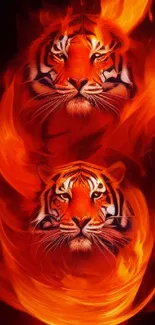 Two tigers in fiery orange flames, creating a stunning dual illusion.