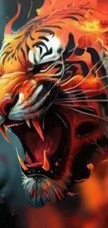 Artistic digital fiery tiger head with intense colors and dynamic design.