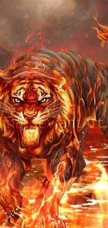 Fiery tiger in an artistic display, vibrant and intense.