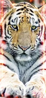 Majestic tiger with fiery glow on mobile wallpaper.