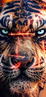 Fierce tiger face with orange sparks mobile wallpaper.