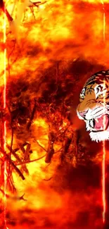 Fiery wallpaper with tiger and flames, perfect for mobile.