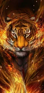 Fiery tiger with flames mobile wallpaper.