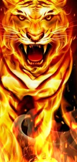 Fiery tiger art with glowing orange flames.