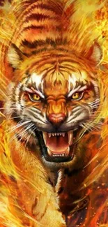 Fierce tiger engulfed in vibrant flames.