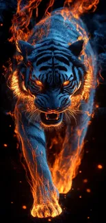 Fierce tiger engulfed in flames art.