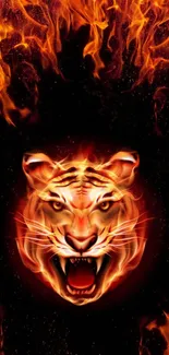 Vibrant wallpaper of a fiery tiger in flames.