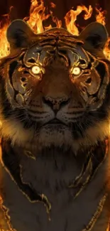 Fiery tiger in flames wallpaper for mobile phone.