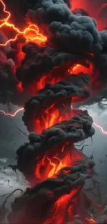 Fiery tornado storm with lightning.