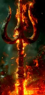 A trident engulfed in vibrant flames.