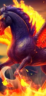 Majestic unicorn with fiery wings in fantasy artwork.