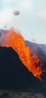 Dynamic wallpaper of a fiery volcanic eruption with vibrant orange lava.