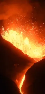 Fiery volcano eruption with bright orange lava flow.