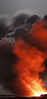 Fiery volcano eruption with smoke and lava on mobile wallpaper.