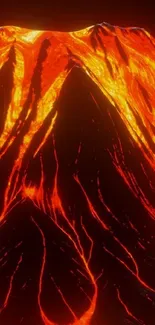 Vivid wallpaper of a fiery volcano eruption with glowing lava.