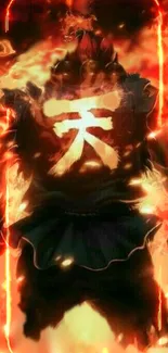 Fiery anime warrior engulfed in flames, perfect for mobile wallpaper.