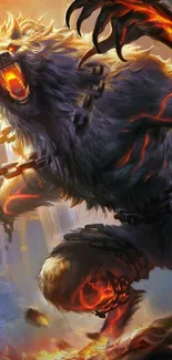 Fiery werewolf breaking chains in vivid artwork, perfect for fantasy wallpaper.