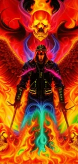 Fiery winged guardian wallpaper with vibrant colors.