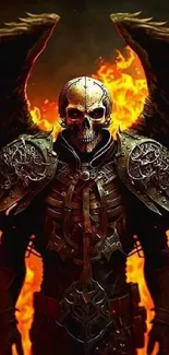 Fiery winged skeleton warrior with dark armor and flames.