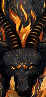 Fiery wolf with glowing orange flames in dramatic artwork.