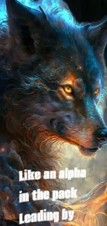 Artistic wallpaper of a fiery wolf, symbolizing leadership.