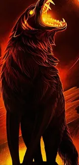 Fiery wolf artwork with an orange glow.