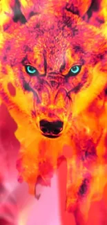 Fiery wolf art with vibrant orange-red hues for mobile wallpaper.