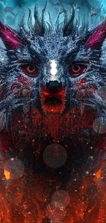 Fiery wolf in fantasy art wallpaper with vibrant colors.