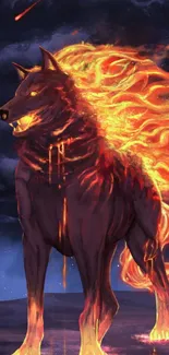 Fantasy artwork of a fiery wolf with vibrant flames.