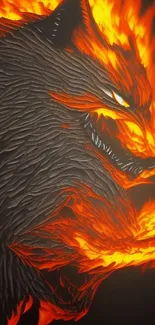 Fiery wolf with glowing flames on a dark background mobile wallpaper.