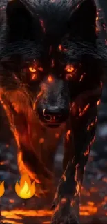 Fiery wolf with glowing embers mobile wallpaper.