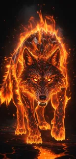 Fierce fiery wolf in glowing blaze art.