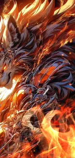 Fiery wolf warrior in vibrant orange flames.