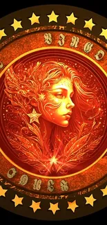 Fiery zodiac themed artwork with a vivid circular design.